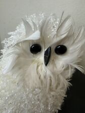Snowy Owl Figurine Sugar Flocked Shiny Snow White Feathers Big Eyed Owl picture