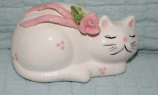 Vintage Kitty Cat Ceramic Pink Ribbon Flowers Betlar  Inc. Freemont Ca Fast Ship picture