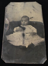 Antique Tin Type Photograph Wide Eyed Baby 3.25x2 picture
