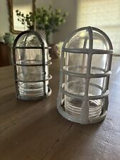 Pair Of Vintage Industrial Iron Cage Explosion Proof Light Fixtures picture