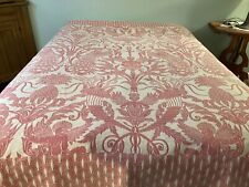 Antique  Red and White Hand Woven Coverlet Coconuts, Cherubs Peacocks, Parrots, picture