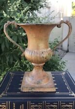 Vintage Metal Vase Urn Floral Speckled Green Brown Patina Heavy 7” picture