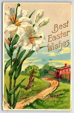 1911 Best Easter Wishes Lily Flowers Home Embossed Winsch Back Vintage Postcard picture