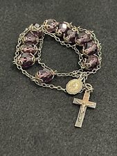 antique Sterling Silver Purple Beaded Rosary Chain Bracelet picture