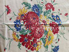 Vintage 1940s Beautiful Bright Floral Banquet Tablecloth  64