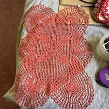 Lovely Vintage Variegated Redish Hand Crocheted Cotton Oblong Doily 13”x 18” picture