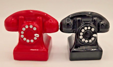 Pacific Giftware Retro Telephone Salt & Pepper Shakers Magnetic Black & Red picture