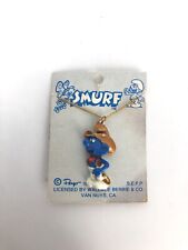 Vintage PEYO Smurf Cowboy Necklace Pendant Chain Collectible 1981 Painted Enamel picture