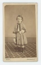 Antique CDV Circa 1870s Beautiful Little Girl In Dress Holding Hat Cleveland, OH picture
