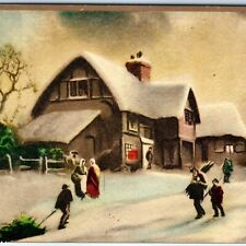 c1930s Lovely People House Merry Christmas Greetings Card Xmas Fold Color 5A picture