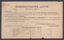 Norddeutscher Lloyd Baltimore Line Sailings Schedule postcard 1892 picture