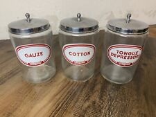 3 Vintage Medical Jars by Profex~Cotton, Guaze & Tongue Depressor Labels picture