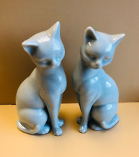 Vintage Pair Light Green Celadon Cat Figurine Statue - Made in Japan picture