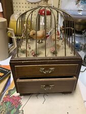Vintage Swinging Bird Cage Music Box w/ Wood Jewelry Drawer  Working picture