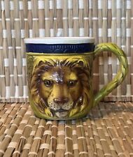 Vintage Collectors Enesco Lion Coffee Tea  Cup  Mug Hand Painted Raised Relief picture