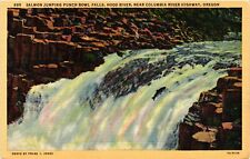 Vintage Postcard- Salmon Jumping Punch Bowl Falls, Hood River, OR picture