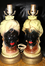 Vintage Pair of MCM Ceramic Table Lamps Blackamoor Nubian Electric Work picture