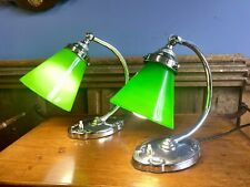 Near Pair Art Deco 1930s Swan Neck  Student Lamps Emerald Green Glass Pendant picture