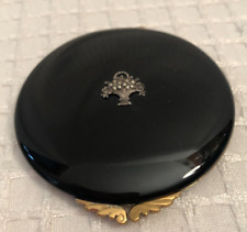 Vintage Black ‘Enamel’ Compact with Rhinestones in a Basket Medallion picture