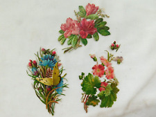 Antique 1890 Victorian Die Cut Scrap Flowers Lot Thistle, Geraniums V649 picture
