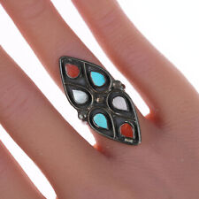 sz5.5 Vintage Zuni Patriotic Silver Coral, turquoise, and shell ring picture