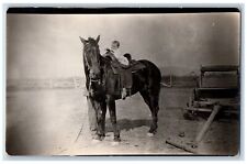 c1910's Postcard RPPC Photo Cute Little Girl Riding Horse c1910's Antique picture