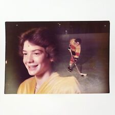 Double Exposure Hockey Kid Photo 1980s Kentucky Fried Chicken Snapshot A3998 picture