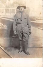 WWI Military~Army Soldier Studio Portrait~Nice Watch~Short Tie~c1917 RPPC picture