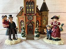 Mervyn's Village Square 9 Piece Church Set Vintage Lighted Christmas Holiday VTG picture