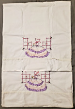 Pair Pillow Cases Vintage Cross Stitch Embroidery Girl In Hat Bedding Sheets picture