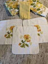 Utica J.P. Stevens Six Vintage White W/ Gold Yellow Floral Towels Fringe Cotton picture