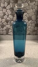 Beautiful Blown Glass Deep Aqua Blue Bottle With Glass Stopper picture