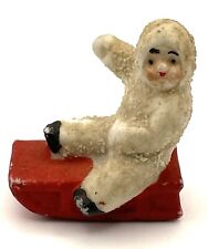 Vintage German Bisque Snow Baby on Red Sled 1.25” picture
