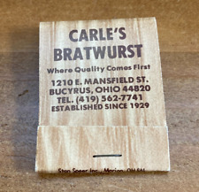 Vintage Carle's Bratwurst Mansfield St. Bucyrus Ohio Matchbook unstuck picture