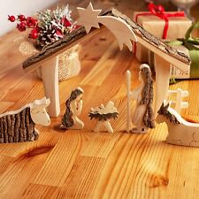Wooden Nativity Set with Joseph Mary Jesus Manger Decorative Religious Figurines picture