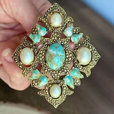 VINTAGE Sarah Coventry 1968 Remembrance Collection Brooch Faux Turquoise Pearl picture