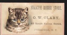 c1880s O W Clary Syracuse Rubber StoreTabby Cat Trade Card Syracuse NY picture