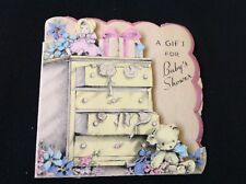 #781 Exquisite Vintage Early 40s Baby Greeting Gift Card Wodden Dresser Toys picture