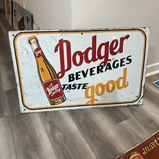 c.1950s Original Vintage Dodger Beverages Sign Metal Taste Good Bottle Soda Gas picture