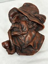 Vintage MCM Wax Carved Man’s Face Smoking Pipe Wall Hanging 50’s picture
