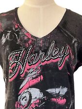 Harley Davidson Women’s Large Short Sleeve Tee Shirt Beaded V Neck NWOT picture