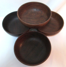 Vintage Wood bowl set 4 brown dinnerware 2.3
