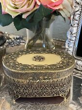 Vintage Ormolu Jewelry Box Rose Pattern Celluloid RARE picture
