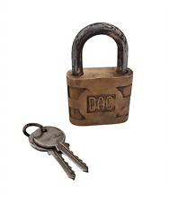 ANTIQUE OUR VINTAGE INDUSTRIAL SOLID BRASS PADLOCK WITH ORIGINAL KEYS picture