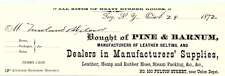 1872 TROY NY PINE & BARNUM LEATHER HEMP RUBBER HOSE BILLHEAD INVOICE Z1566 picture