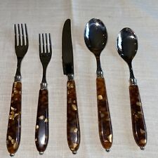 Eme Lucite Tortoise Five Piece 18 / 10 Stainless Steel Flatware Set Italy NOS picture