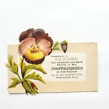 1880s-90s Purple Flowers BH McMahon Boots & Shoes Worcester MA Trade Card picture