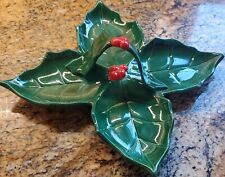 Vintage Christmas Holly Candy Dish Holland Mold 1972 Signed  Lenoir picture