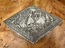 Vintage Silver Metal Jewelry Trinket Box Hinged Lid Ornate Renaissance picture