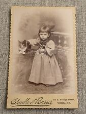 Antique Rare Victorian Cabinet Photo Of “Darbo” Tuxedo Cat And Girl Toddler Mary picture